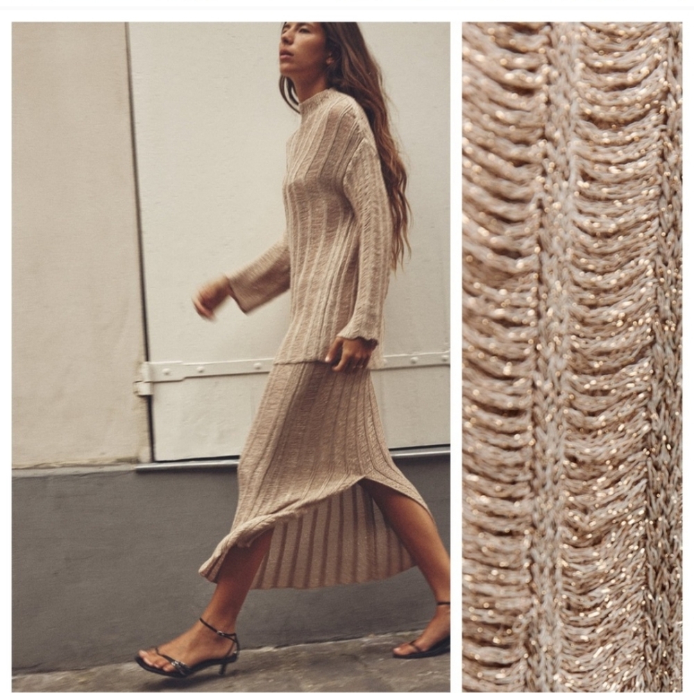 Zara gold knit skirt set sz m bloggers fav - Picture 3 of 3
